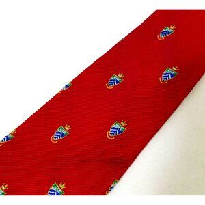 Lauren Ralph Lauren Mens Red Silk Tie With Crest Design 60" x 2.75"